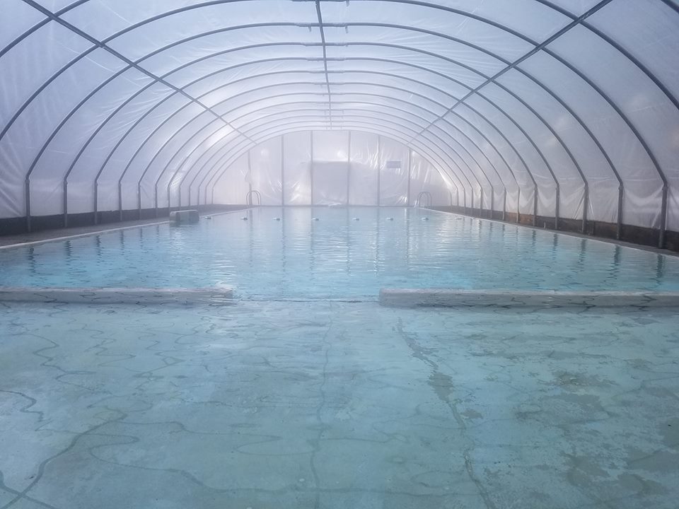 Lost Hot Springs Pool covered in winter